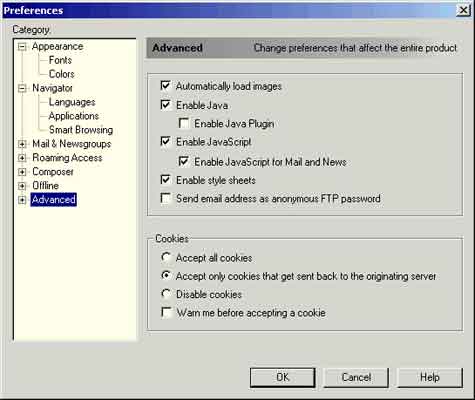 Enable Cookies in Netscape 4